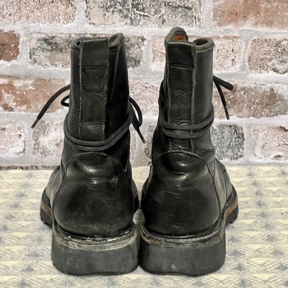 Vtg Cole Hahn Military Style Combat Boots Black/Grn Leather Lace-up Ankle Boots